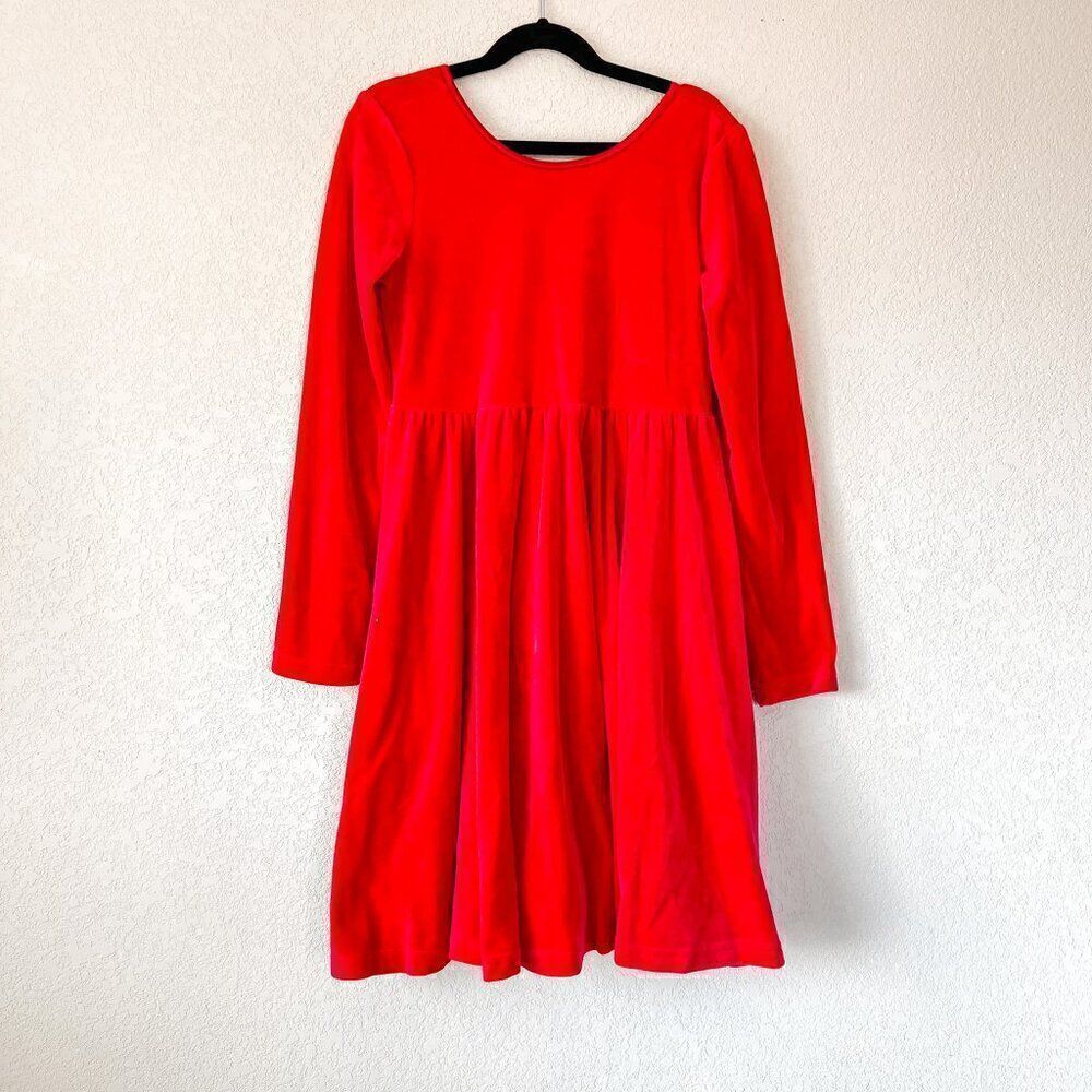 NEW! Hanna Andersson Long Sleeve Red Velour Skater Dress Size 10